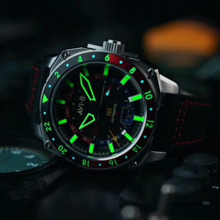 Montre AVI-8 - HAWKER HUNTER ATLAS GMT AUTOMATIC - DEVIL BLACK - AV-4122-01