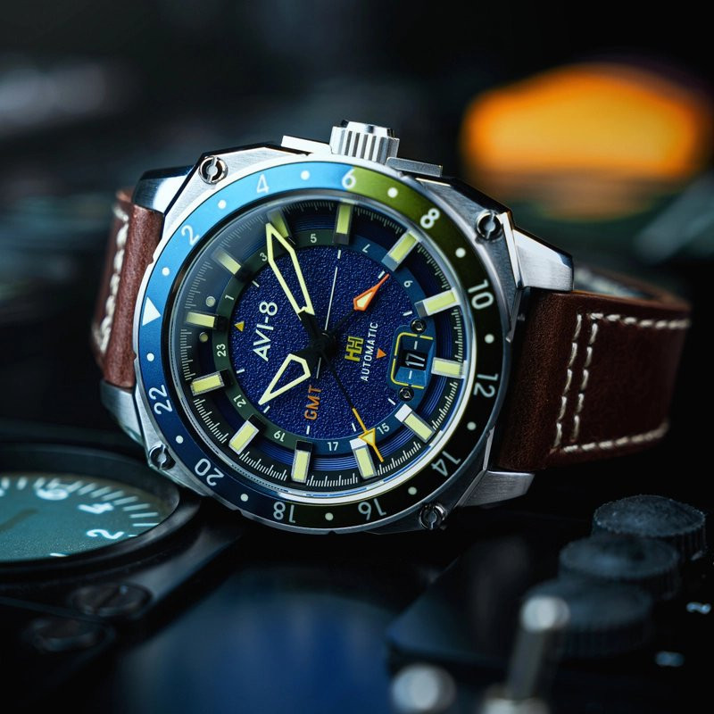 Montre AVI-8 - HAWKER HUNTER ATLAS GMT AUTOMATIC - EARTH BLUE  - AV-4122-02