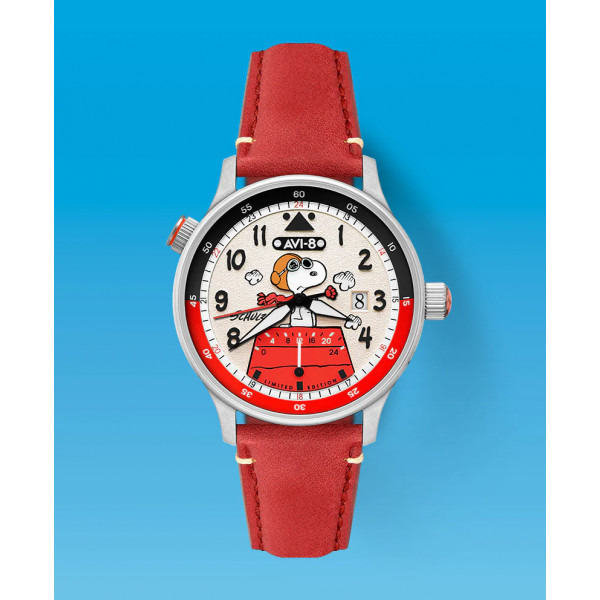 Montre Avi-8 - Hawker Hurricane Mckellar Dual Time Peanuts Snoopy Flying Ace Limited Edition - AV-4151-03 - Ruby Ace