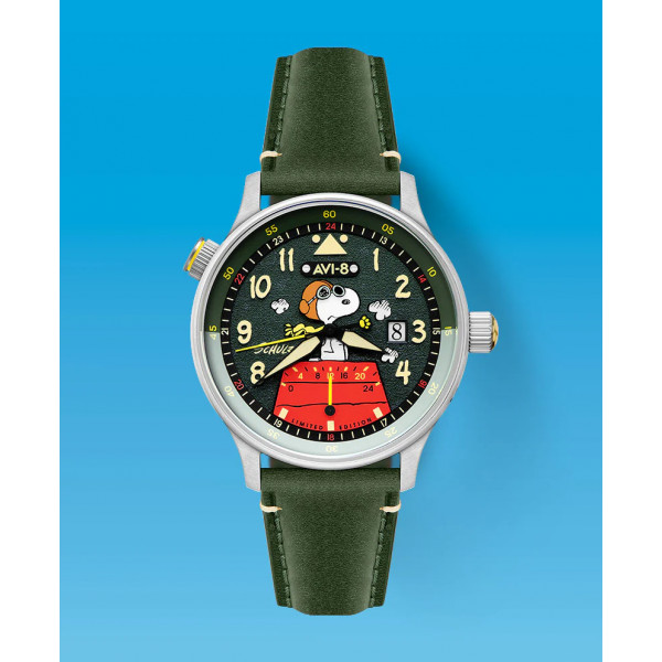 Avi-8 Watch - Hawker Hurricane Mckellar Dual Time Peanuts Snoopy Flying Ace Limited Edition - AV-4151-05 - Pine Pilot